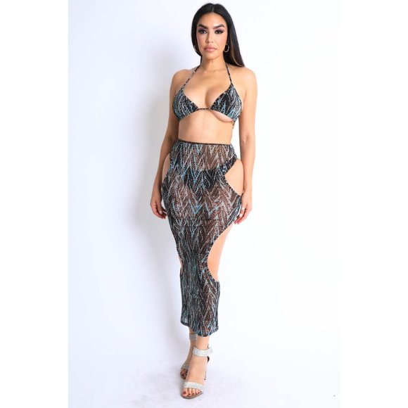 Boutique Other - Women's Casual Printed Mesh Cut-Out Bikini And Cover-Up 3 Piece Sexy Set S,M,L